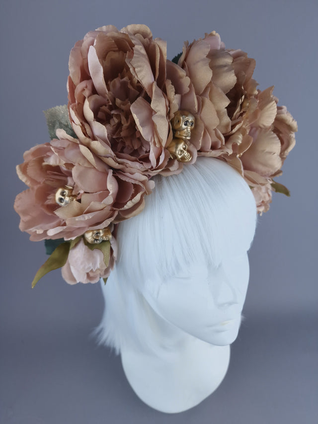 "Sunset" Dusky Pink/Gold Rose Flower Headdress & Skulls