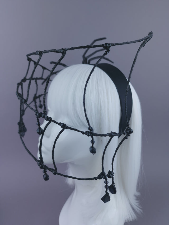 Pearls & Swine: Maximalist Spider & Web Headdress "Capture"