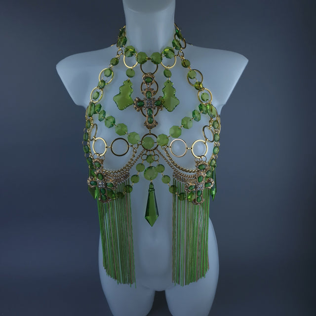 "Limelight" Green & Gold Jewel & Chain Harness