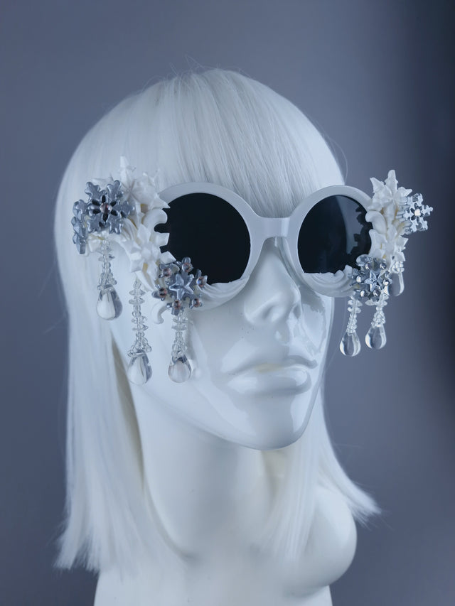 "Neve" White Snow Flake Jewel Sunglasses