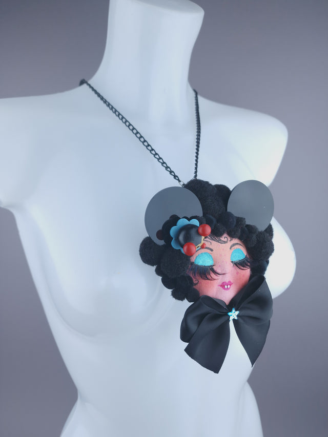 Black Ear Dollface Necklace Brooch Jewellery
