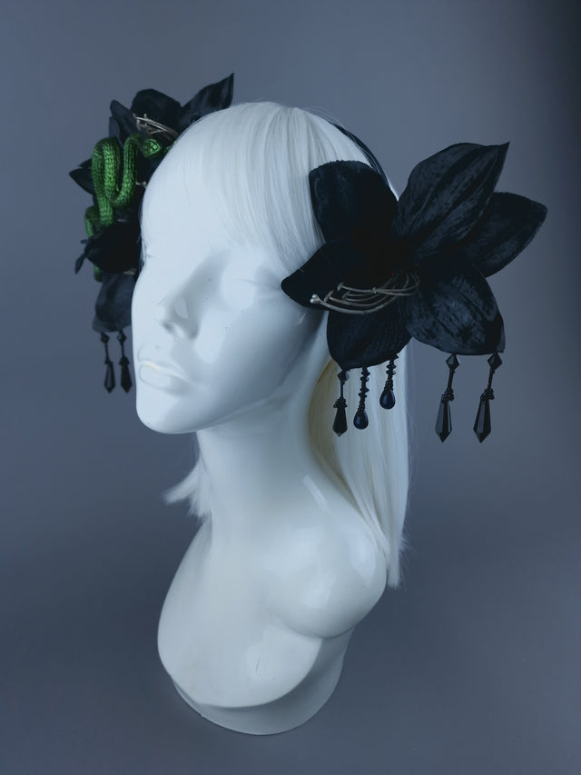 Black Flower Beading & Snake Headdress Fascinator