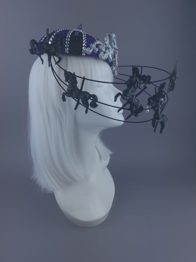 "Cirque Forever" Black & Purple Circus Carousel Wired Veil Hat