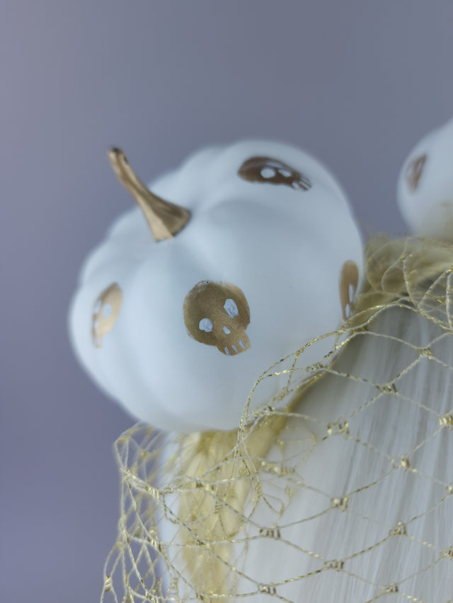 "Boo-Boo" Gold & White Pumpkin Ear Veil Headdress