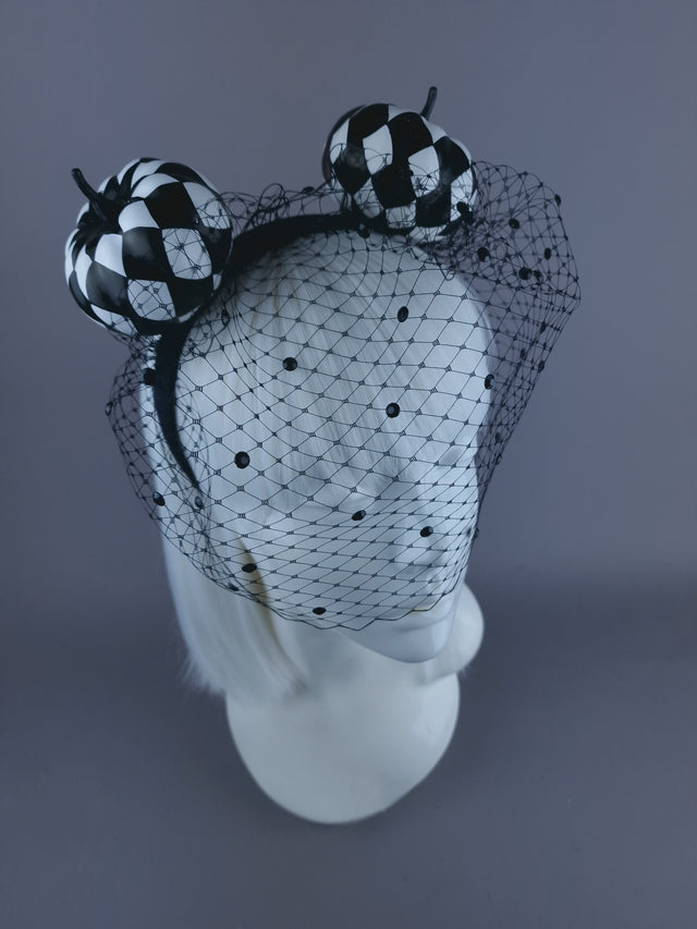 "Boo" Black & White Pumpkin Ear Veil Headdress