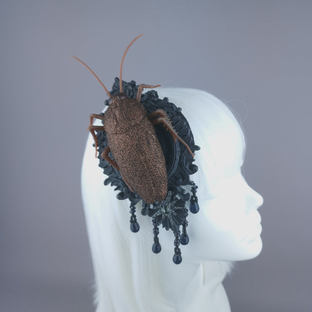 Pearls & Swine: Extra Large Gothic Cockroach Mini Fascinator "Eek"