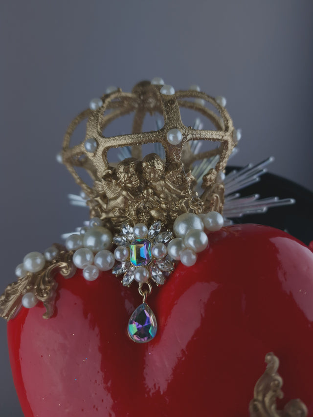 Pearls & Swine: Hat Red Sacred Heart, Cherub & Roses
