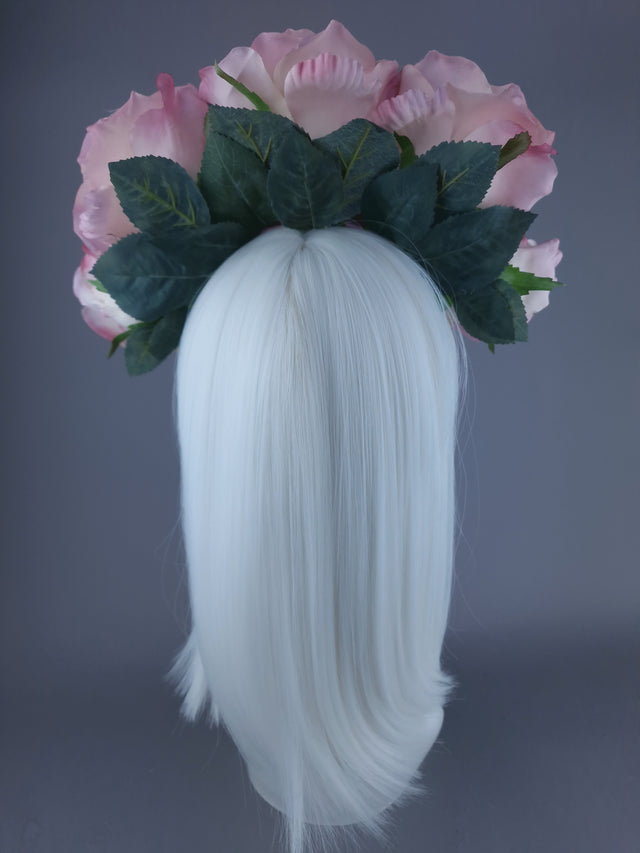 "Dawn" Pale Dusky Pink Rose Headdress & Neckpiece