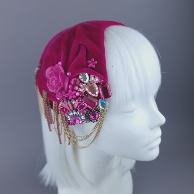 Pink Velvet Jewel Vintage Inspired Hat "Anna"