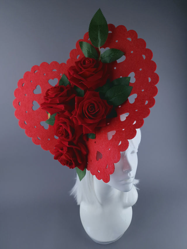 "Amora" Giant Red Heart & Roses Headdress