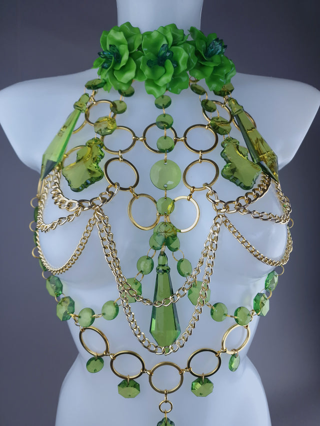 "Envie" Green Jewel & Chain Harness