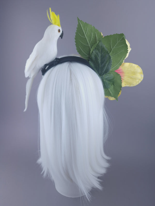 "Luana" Yellow Hibiscus & White Parrot Headdress