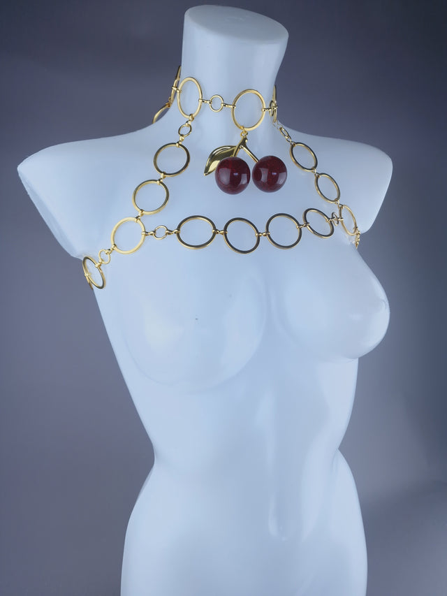 "Pop my Cherry" Unisex Gold Ring & Cherry Jewellery Harness