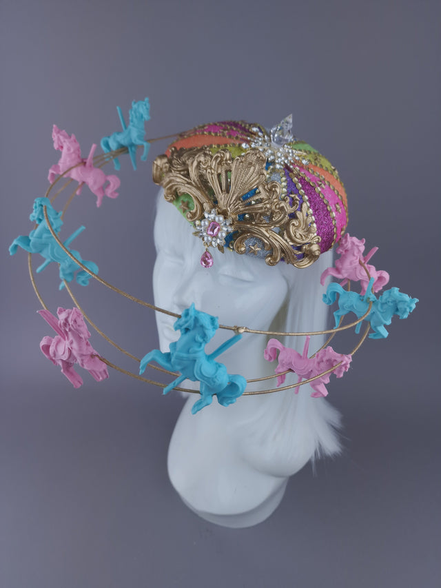 Pearls & Swine: Rainbow Circus Carousel Wired Veil Hat "Cirque Forever"