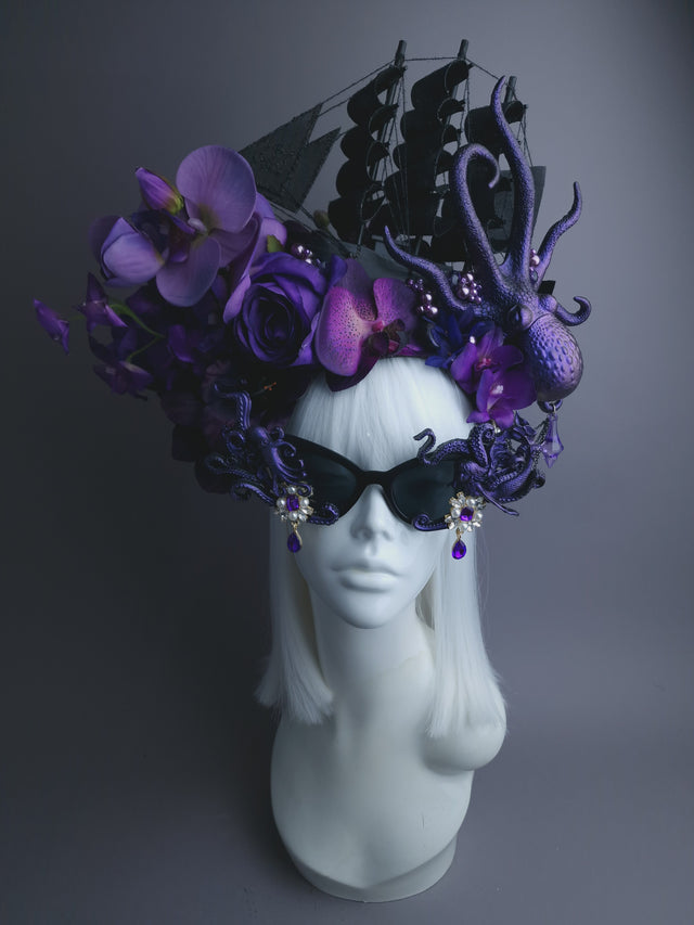 Pearls & Swine: Bespoke Commission Purple & Black Ship Headdress with Sunglasses
