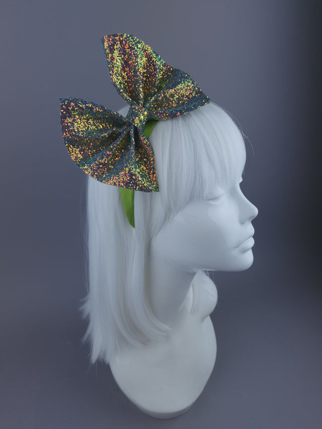 Glitter Bow Green Headpiece