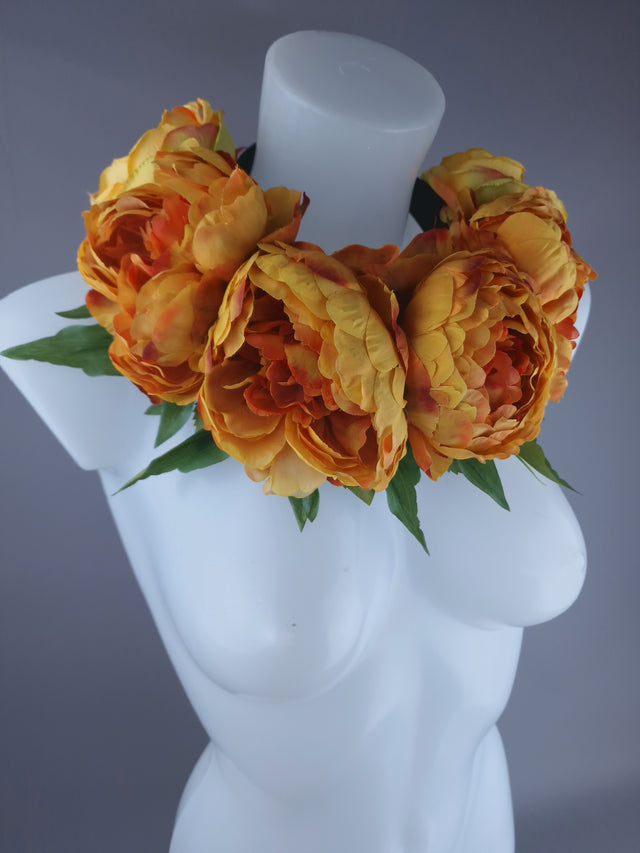 "Vibe" Orange Peony Flower Headdress & Neckpiece