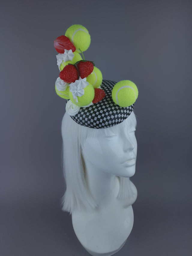 Pearls & Swine: Wimbledon Fascinator Tennis Balls Hat - Strawberries & Cream