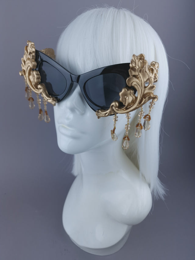 "Jezebeth" Black & Gold Filigree Sunglasses