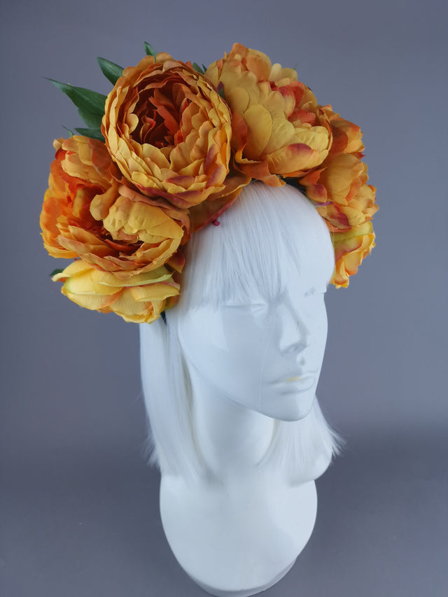 "Vibe" Orange Peony Flower Headdress & Neckpiece