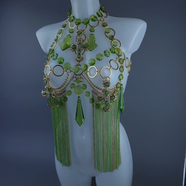 "Limelight" Green & Gold Jewel & Chain Harness