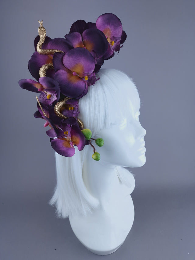 "Serpentes" Purple Orchid & Gold Snake Headdress