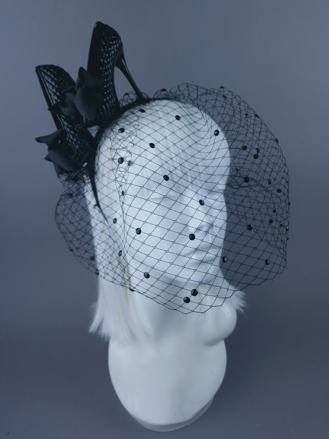 "Sex Kitten" Black High Heels Veil Headdress