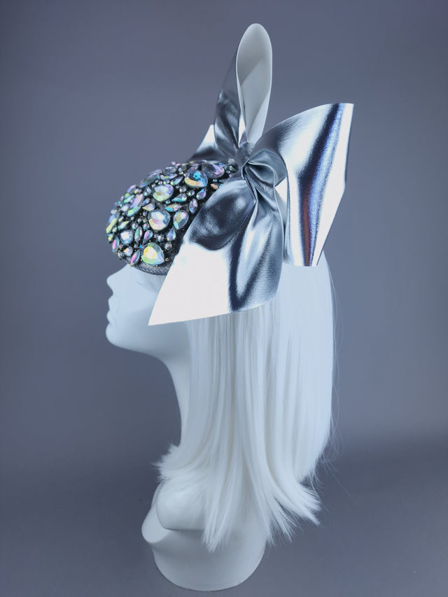 "Diella" Grey Jewel & Silver Bow Fascinator Hat