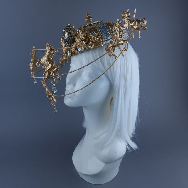 "Cirque Forever" Gold & Silver Circus Carousel Wired Veil Hat