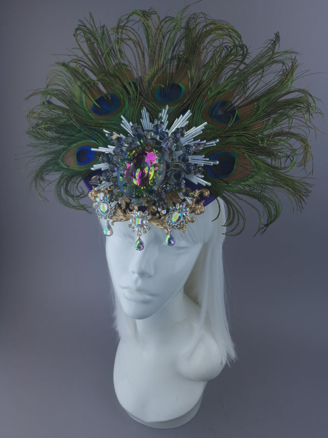 Pearls & Swine: Jewel & Peacock Feather Fascinator Hat "Nile"