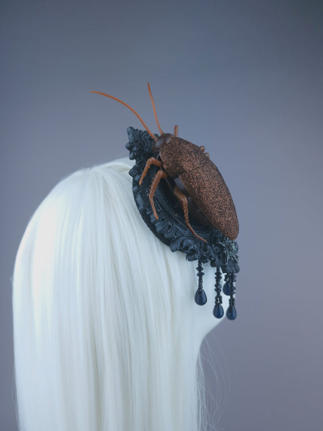 Pearls & Swine: Extra Large Gothic Cockroach Mini Fascinator "Eek"