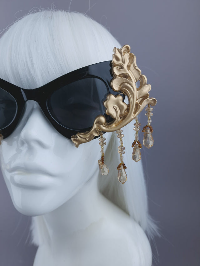 "Jezebeth" Black & Gold Filigree Sunglasses