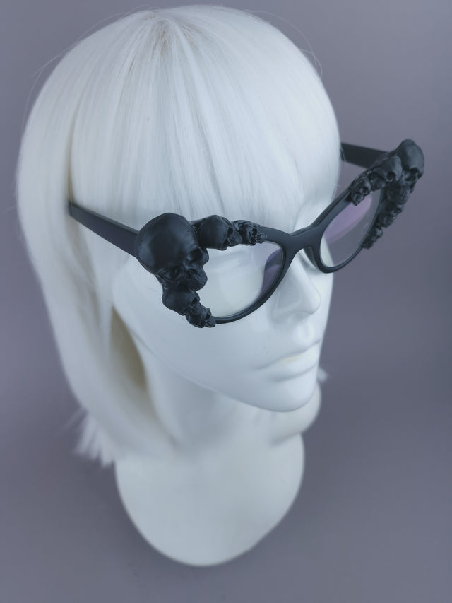 Pearls & Swine: Black Skull Cateye Sunglasses with Clear or Prescription Lenses