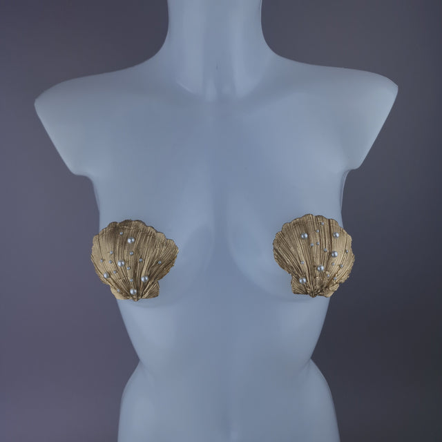 Pearls & Swine: Gold & Pearl Shell Mermaid Nipple Pasties "Ariel"