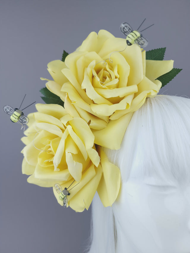Yellow Rose & Bees Headpiece