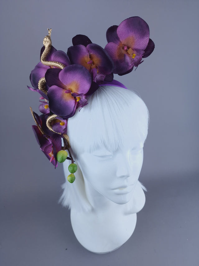 "Serpentes" Purple Orchid & Gold Snake Headdress