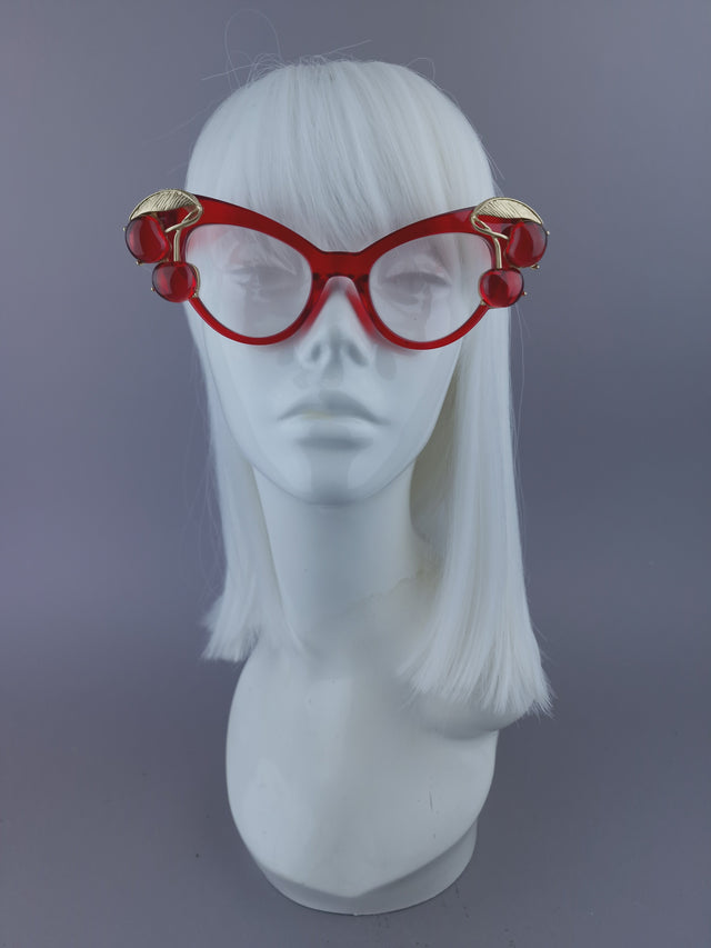 Pearls & Swine: Red Cherry Cateye Sunglasses with Clear or Prescription Lenses