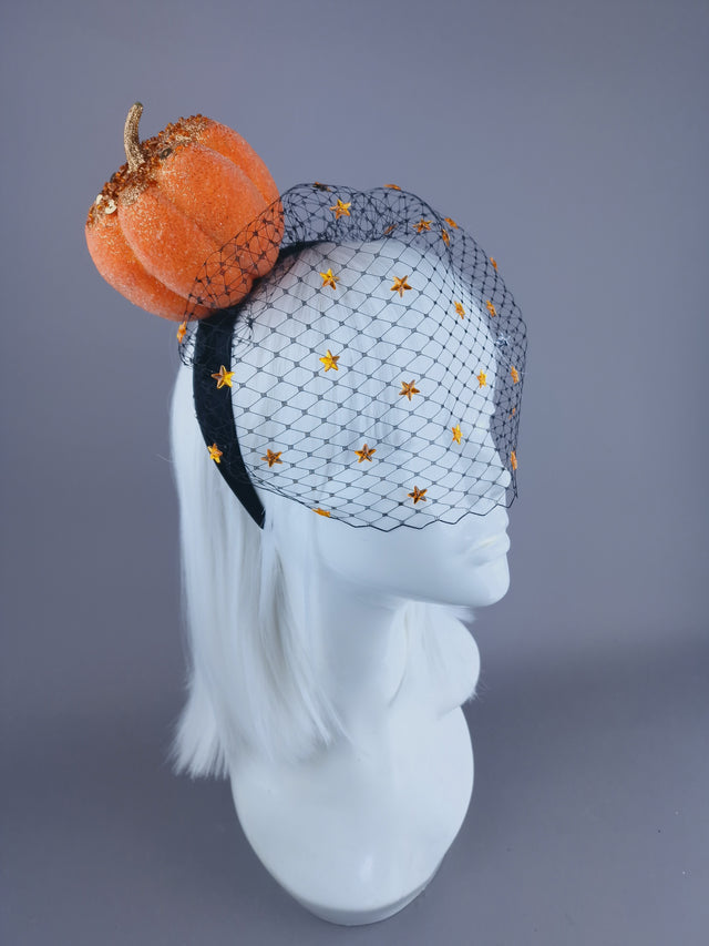 "All Hallows" Orange Pumpkin & Star Veil Headdress