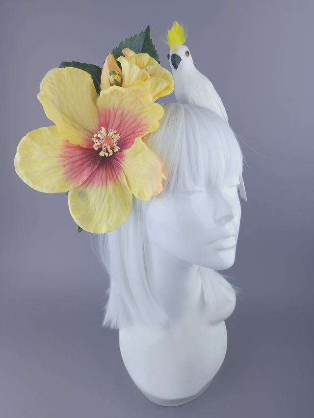 "Luana" Yellow Hibiscus & White Parrot Headdress