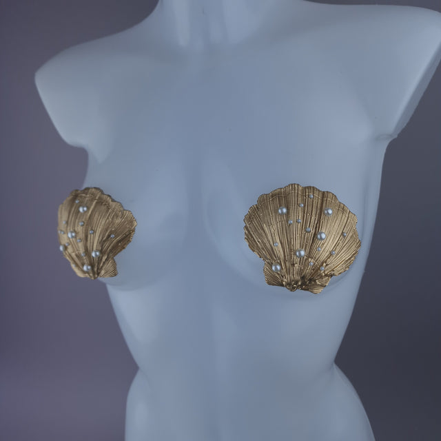Pearls & Swine: Gold & Pearl Shell Mermaid Nipple Pasties "Ariel"