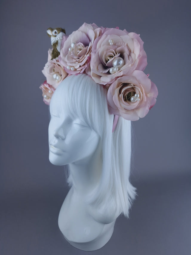 "Hoppit" Bunny Rabbit, Pearls & Pink Roses Headpiece