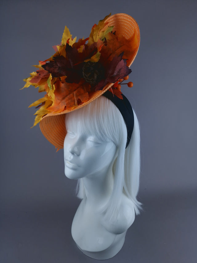 "Maple" Orange Autumn Leaf & Pumpkins Hat