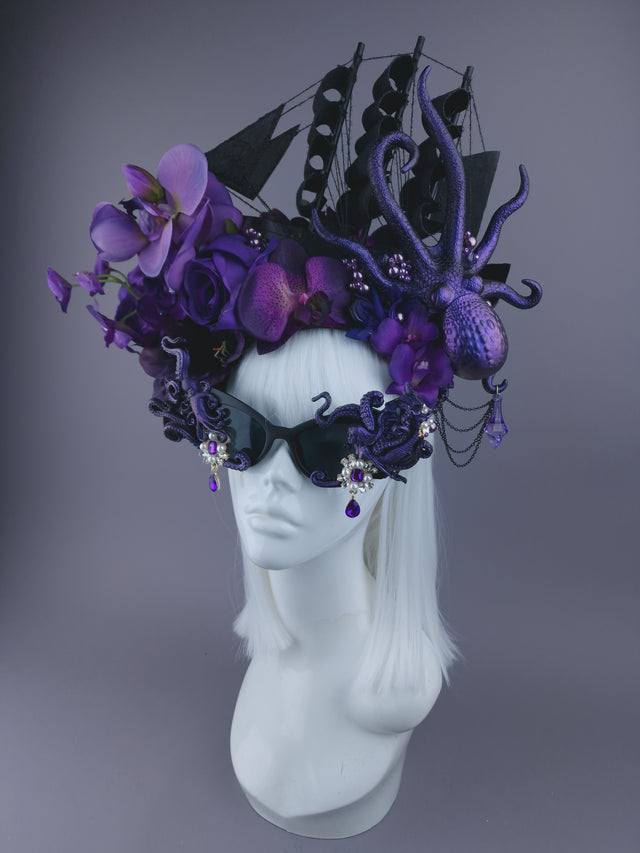 Pearls & Swine: Bespoke Commission Purple & Black Ship Headdress with Sunglasses