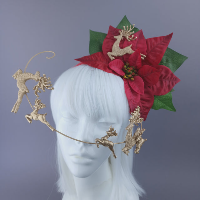 Red Poinsettia & Reindeer Xmas Headdress