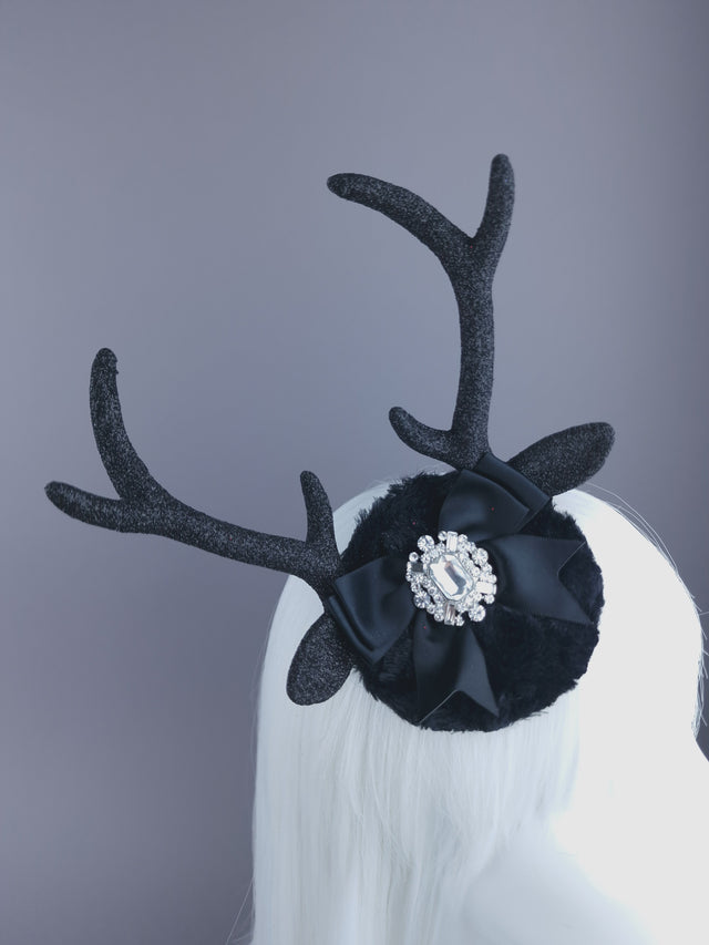 Deer Antlers, Jewel & Bow Mini Fascinator