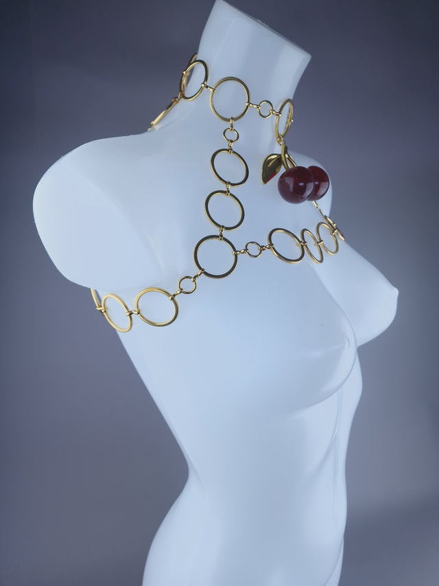 "Pop my Cherry" Unisex Gold Ring & Cherry Jewellery Harness