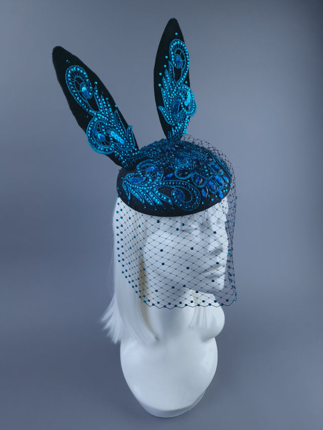 "Luhlaza" Blue Lace Bunny Rabbit Ear Fascinator Hat