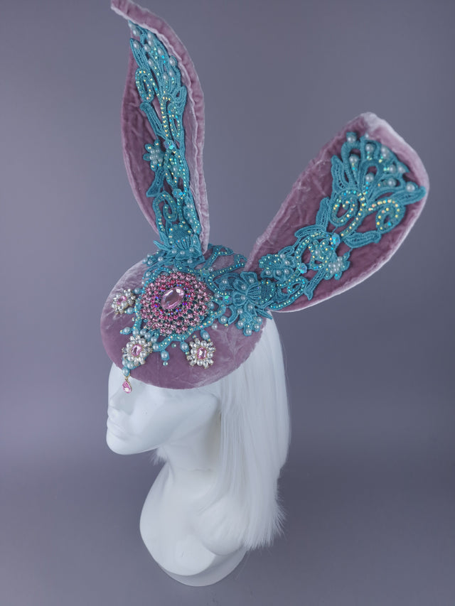 Pearls & Swine: Pink & Blue Bunny Rabbit Ear Fascinator Hat