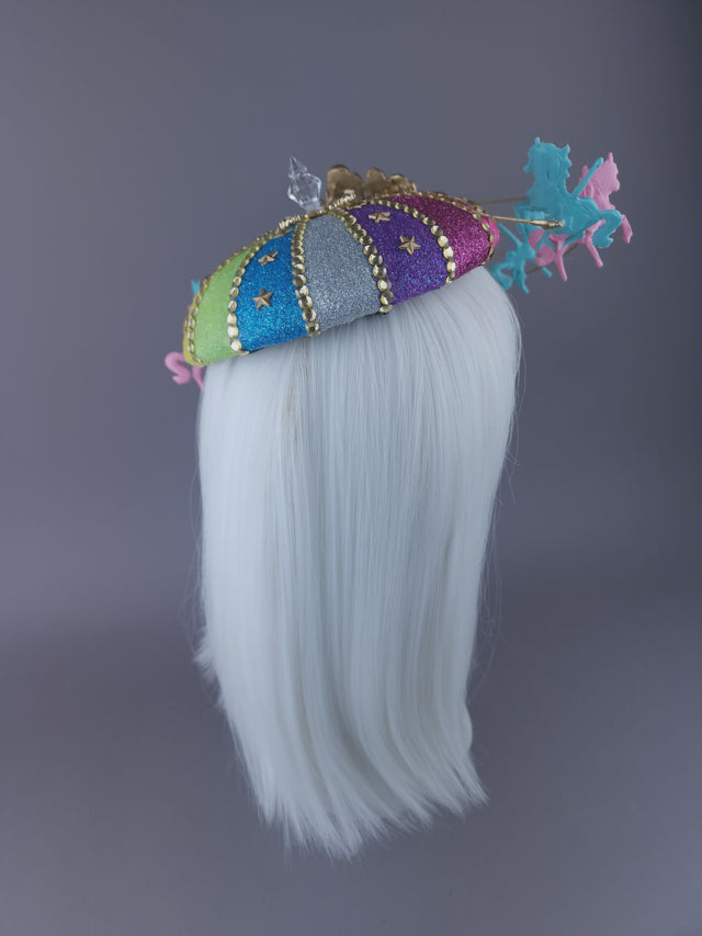 Pearls & Swine: Rainbow Circus Carousel Wired Veil Hat "Cirque Forever"