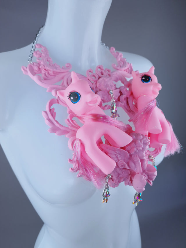 "Babylonia" Pastel Pink Pony & Filigree 666 Neckpiece